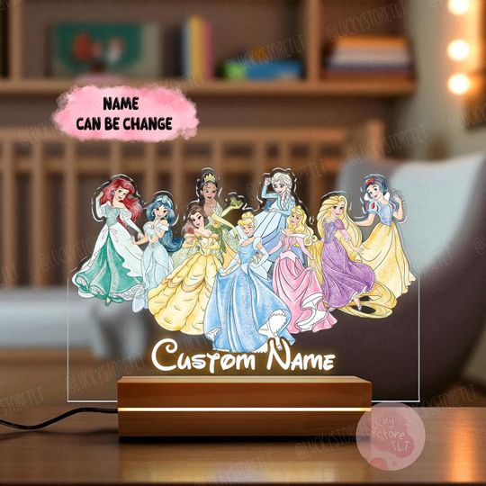 Discover Personalized Night Light Disney Kids Custom Name Gift, Custom Disney Princess Gift For Girl, Kids Name Birthday Gift, All Character Led Lamp