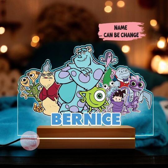Discover Personalized Night Light Monsters Inc Custom Name Gift, Custom Name Monster Characters Led, Mike Sully Gifts Bday,Monsters Inc Nursery Decor