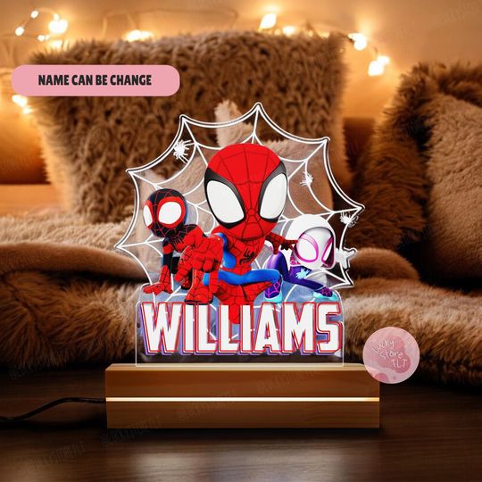 Personalized Spidey and His Amazing Friends Night Light, Custom Name Spiderman Family, Spidey Xmas 2025 Night Light, Birthday Gift For Kids