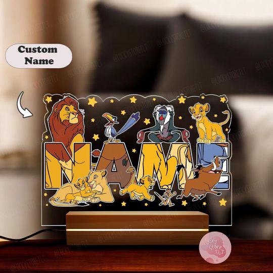 Discover Personalized Night Light Custom Name Gift, Disney Lion King Night Light, Disney Mufasa Simba Timon Birthday Gift, Animal Kingdom Gifts Lamp