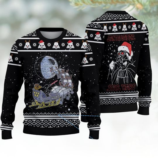 Darth Vader Christmas Ugly Sweater, Funny Sci-Fi Holiday Pullover, Star Wars Winter Sweatshirt for Men