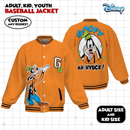 Discover Custom Disney Goofy Baseball Jacket, Disney Goofy Varsity, Disneyland Baseball Team Matching Outfit, Birthday Gift