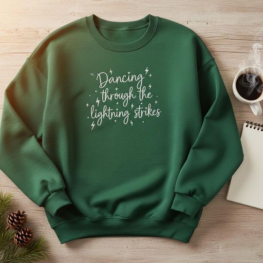 Dancing Through the Lightning Strikes Embroidered Sweatshirt, Bolt Aesthetic Crewneck, Music Lover Gift, Indie Style Sweater