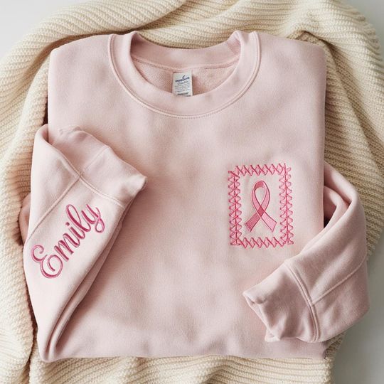 Discover Embroidered Breast Cancer Awareness Sweatshirt, Breast Cancer Shirt, Cancer Survivor Shirt, Cancer Awareness Shirt, Cancer Fighter Shirt