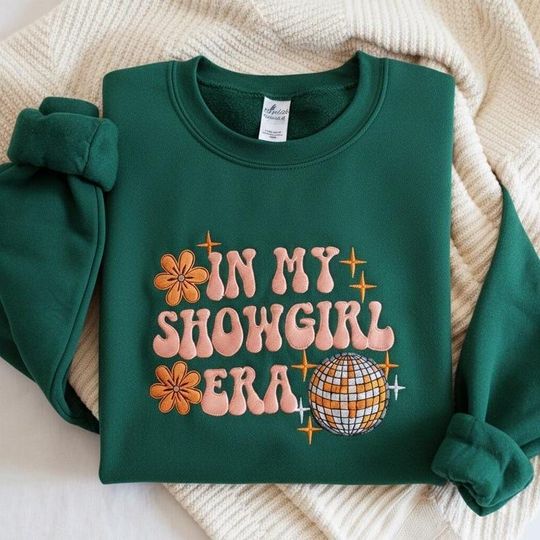 Discover Embroidered In My Showgirl Era Sweatshirt, Showgirl Sweatshirt, Cozy Concert Crewneck, Showgirl Era Sweatshirt, Music Fan Gift