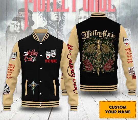 Discover Motley Crue Smiling Mask Personalized Baseball Jacket