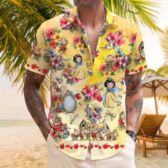 Discover Disney Snow White Hawaiian Shirt, Princess Hawaiian Shirt, Snow White and the Seven Dwarfs Hawaiian Shirt, Disney Summer Shirt