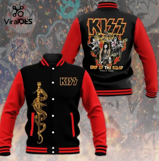 Discover Kiss Band End Of The Road World Tour Black Baseball Jacket