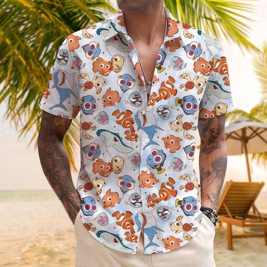 Discover Disney Hawaiian Shirt, Finding Nemo Hawaiian Shirt, Finding Dory Button Up, Disney Summer Shirt, Pixar Finding Nemo Character Tee