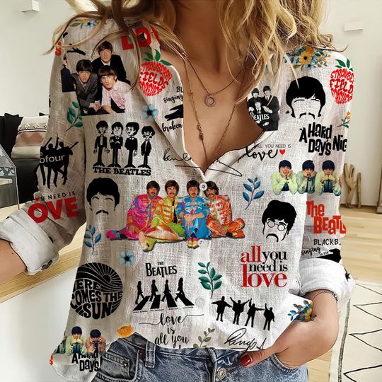 Discover Rock Band 3D Printed Shirt for Women, Casual Long Sleeve Button-Down Blouse