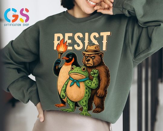 Discover Resist Frog Bear Penguin Sweatshirt, Portland Protest Sweatshirt, Trump Political Sweater, Anti-Fascism Feminist Clothing