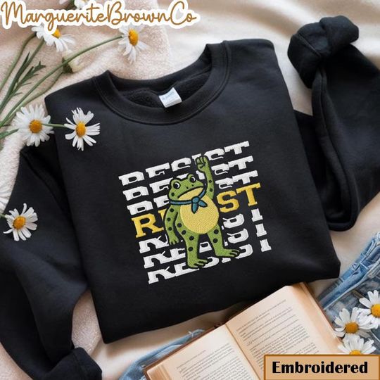 Discover Embroidered Portland Frog Resist Protest Sweatshirt, Anti-ICE Sweatshirt, Portland Frog Sweatshirt, Anti Establishment, Deportation Resistance