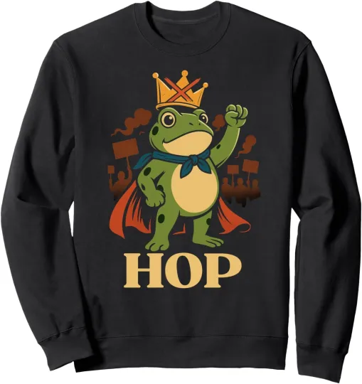 Discover Funny Portland Frog Hop Protest Resist Frog No Kings Unisex Crewneck Sweatshirt