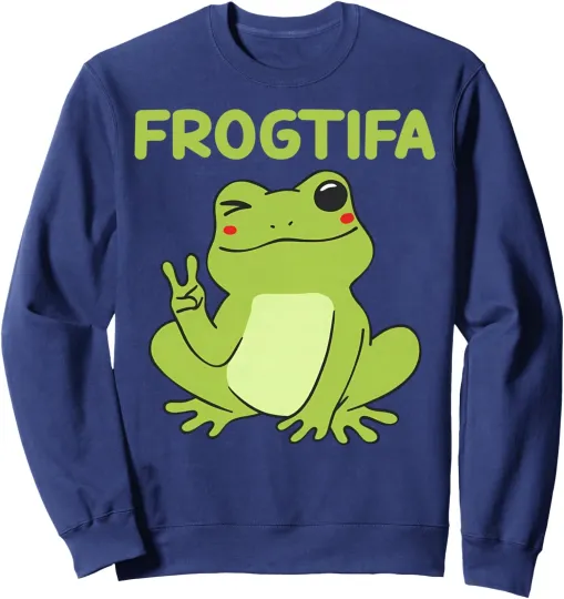 Discover Funny Frogtifa Fascist Political Humor Frog Portland Unisex Crewneck Sweatshirt