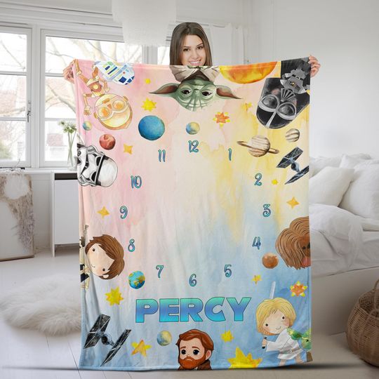 Discover Personalized Name Star Wars Milestone Blanket