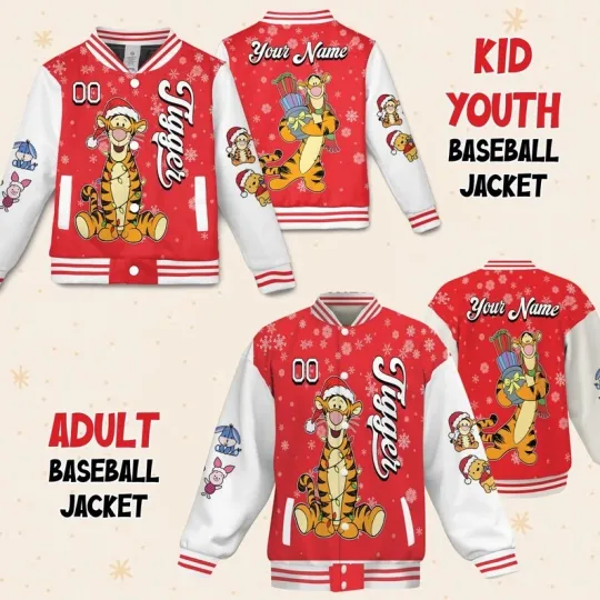 Discover Personalized Tigger Santa Hat Winnie The Pooh Christmas Gift Baseball Jacket