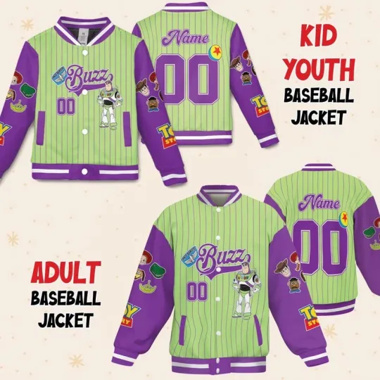 Personalized Buzz Lightyear Toy Story Character Birthday Xmas Baseball Jacket