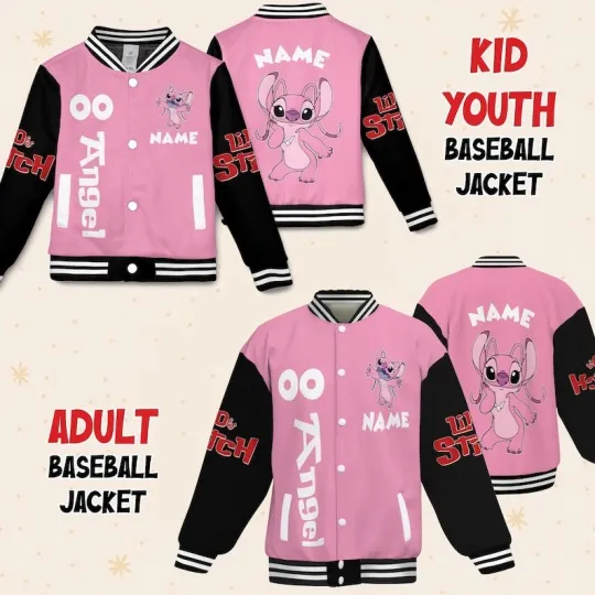 Discover Personalized Angel Lilo And Stitch Character Birthday Xmas Gift Baseball Jacket