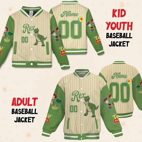 Personalized Rex Dinosaur Toy Story Character Birthday Xmas Gift Baseball Jacket