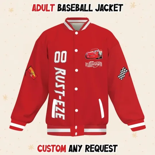Discover Personalized Pixar Cars Lightning McQueen Rust-eze Speed Racing Baseball Jacket