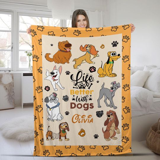 Discover Disney Dogs Blanket, Custom Name Dog Lovers Baby Girl Blanket, Life Is Better With Dogs, Dog Mom Dad Gift, Disney Pet Animals UM4W16