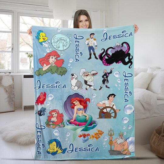 Discover Personalized Disney The Little Mermaid Blanket, Disney Ariel Princess Blanket, Flounder Ursula Sebastian UM4W26