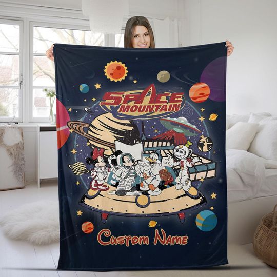 Discover Personalized Mickey and Friends Astronaut Disney Space Mountain Blanket, WDW Disneyland Galaxy Space Baby Blanket, Birthday Gift UM4W12