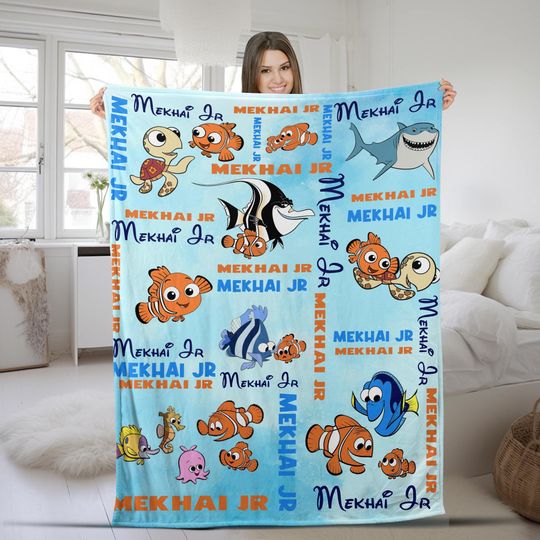 Discover Personalized Watercolor Disney Finding Nemo Blanket, Custom Name Pixar Finding Dory Baby, Baby Birthday Gift, Just Keep Swimming SKZU11