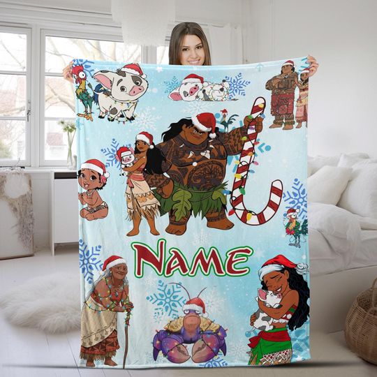 Discover Personalized Watercolor Disney Moana Blanket, Baby Girl Princess Moana Birthday Girl Gift, WDW Disneyland Maui Hei Hei Tamatoa Decor AXJG09