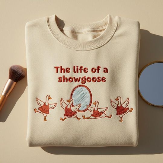 Discover Embroidered Showgoose Sweatshirt, Dancing Goose Crewneck, Musical Theatre Showgirl Inspired Sweater, Fun Animal Dancer Gift