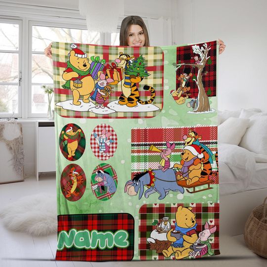 Discover Personalized Disney Winnie the Pooh Blanket, Custom Name Pooh Bear and Friends Gifts, Pooh Bear Birthday Gift for Kids AXJG04
