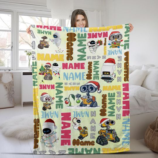 Discover Personalized Watercolor Disney Pixar WALL-E Blanket, WALL-E EVE Couple Disney Valentine Blanket, Galaxy Robot Lovers Baby Kids Gift AXJG02