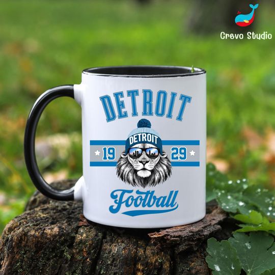 Discover Detroit Football Mug, Personalized Lion Coffee Cup, Custom Fan Gift Mug