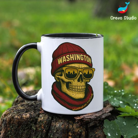 Discover Washington Football Skull Mug, Personalized Commander Coffee Cup, Custom Name Fan Gift