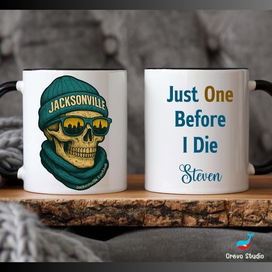 Discover Jacksonville Football Skull Mug, Personalized Jaguar Skull Coffee Cup, Custom Name Fan Gift