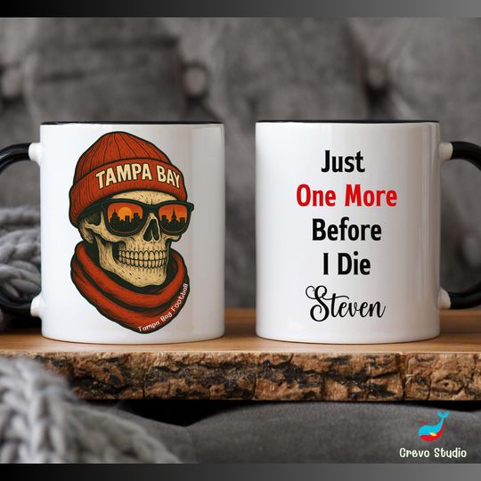 Discover Tampa Bay Football Skull Mug, Personalized Buccaneer Coffee Cup, Custom Name Fan Gift
