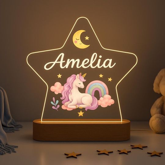 Discover Personalized Unicorn Rainbow LED Nursery Light - Engraved Kids Room Decor