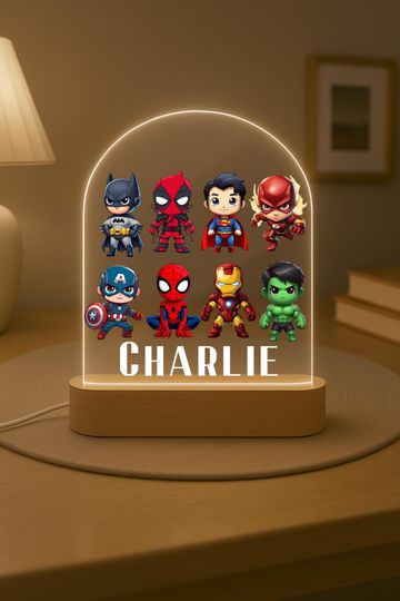 Discover Personalized LED Superhero Night Light for Kids Room Decor