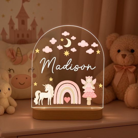 Discover Personalized Unicorn LED Nursery Light - Baby Girl Room Decor