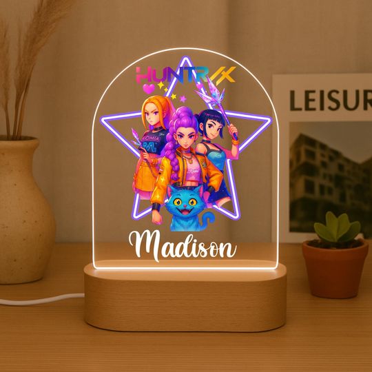 Discover Personalised K-POP Demon Hunter Night Light – Custom Name Lamp, Teen Bedroom Decor, Anime Korean Fan Gift