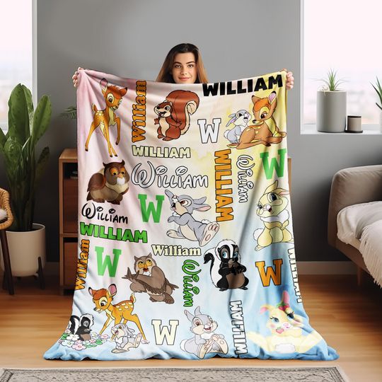 Discover Custom Disney Bambi Blanket, Custom Name Bambi Birthday Boy/Girl Gift, WDW Disneyland Thumper Friend Owl Mrs. Rabbit Gifts UM2A10
