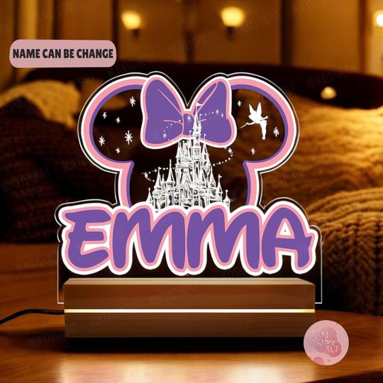 Discover Personalized Castle Night Light with Custom Name Disney Mickey & Friends LED Lamp for Kids Bedroom Decor
