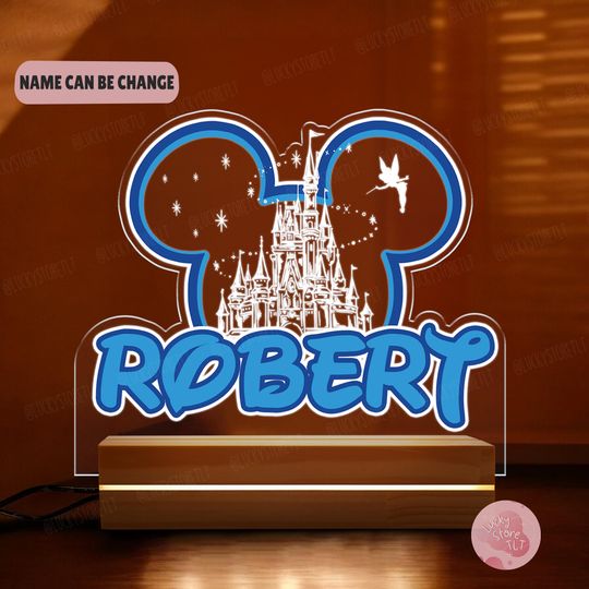 Discover Personalized Castle Night Light with Custom Name, Disney Mickey and Friends LED Lamp, Disneyland Family Room Decor