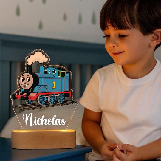 Discover Personalized Thomas Train Night Light Engraved Acrylic Nursery Lamp