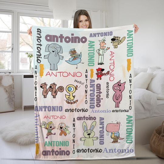 Discover Personalized Elephant And Piggie Blanket/Custom Name Blanket/Back To School Blanket/Xmas Gift, Book Children Blanket OGXL05