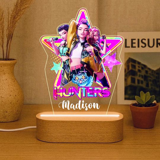Personalized K-Pop Demon Huntrix Night Light, Custom Name Lamp, Teen Bedroom Decor, Anime Korean Fan Gift