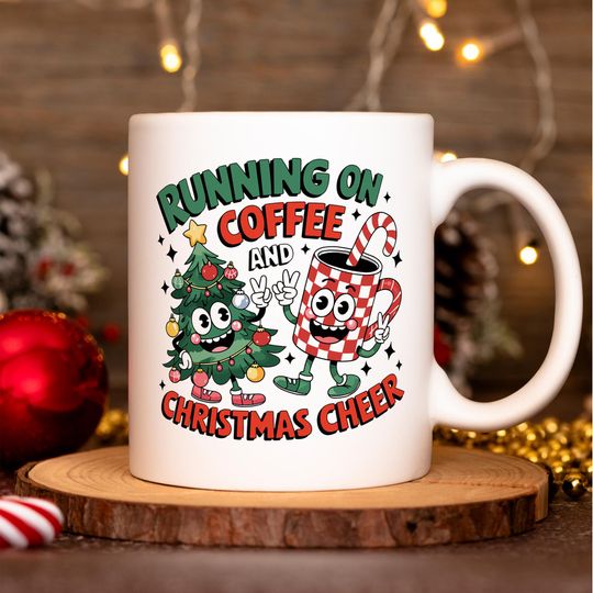 Discover Running On Coffee and  Christmas Cheer Mug, Christmas Mug, Holiday Mug, Funny  Christmas Gift, Christmas Tree Decor, Coffee Mug, Tea Mug