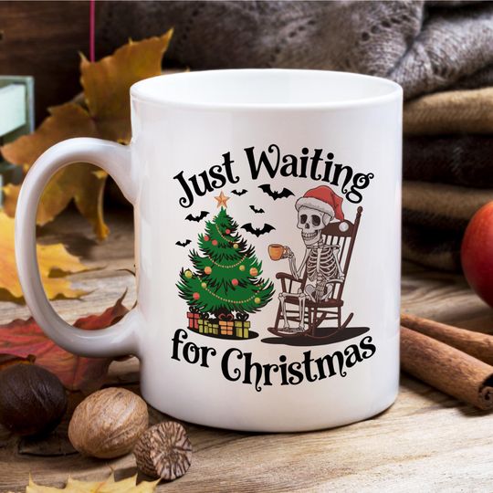 Discover Just Waiting For Christmas Mug, Christmas Mug, Christmas Gift, Ceramic Mug, Funny Gift, Handmade Mug, Funny Mug, Holiday Gift, Tea Mug