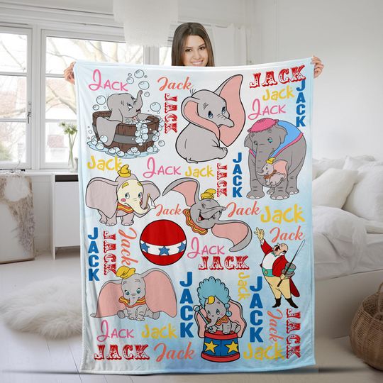 Discover Personalized Watercolor Disney Dumbo Blanket/Custom Name Dumbo Elephant Birthday Gift for Kids/WDW Disneyland Dumbo Name Decoration OGWU32