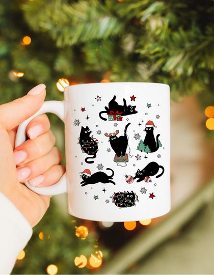 Discover Cats of Christmas Mug, Cute Holiday Cat Breeds Christmas Cat Puns Cat Lover Cat Mom Xmas Mug, Gift for Cat Lover, Festive Cat Christmas Mug